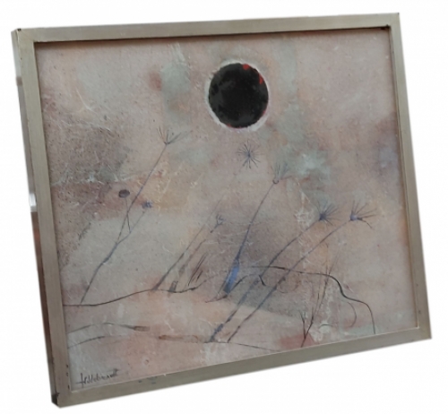 Abstract glasschilderij van de Belgische schilder Bert Hildebrandt