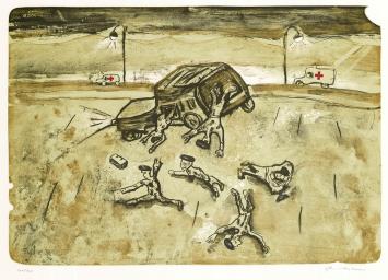 Belgische graficus Fred Bervoets met een lithografie