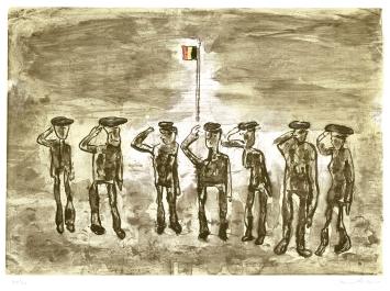 Belgische graficus Fred Bervoets met een lithografie
