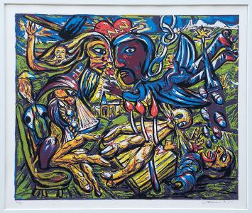 Belgische graficus Fred Bervoets met een kleurenlitho