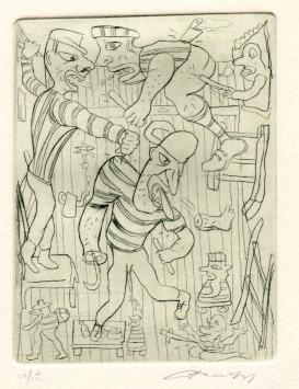 Belgische graficus Fred Bervoets met een kleine ets