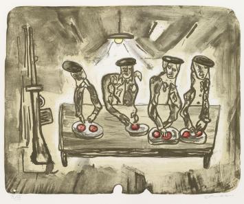 Belgische graficus Fred Bervoets met een lithografie