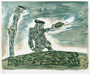 Belgische graficus Fred Bervoets met een lithografie