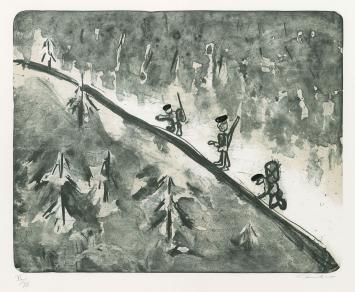Belgische graficus Fred Bervoets met een lithografie