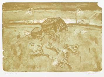 Belgische graficus Fred Bervoets met een lithografie