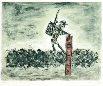 Belgische graficus Fred Bervoets met een lithografie