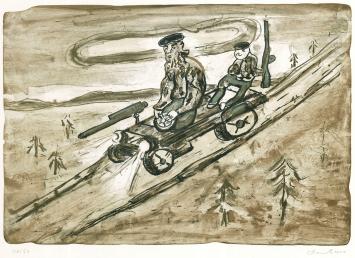 Belgische graficus Fred Bervoets met een lithografie