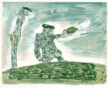 Belgische graficus Fred Bervoets met een lithografie