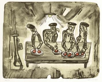 Belgische graficus Fred Bervoets met een lithografie
