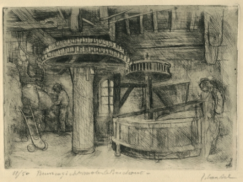 Molen te Boechout, een ets van Jules Van Ael