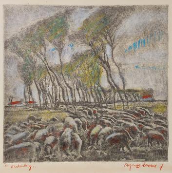 Opgehoogde litho in een kader