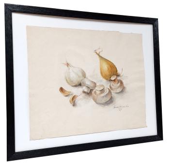 Stilleven, ui, champignons en knoflook 1958