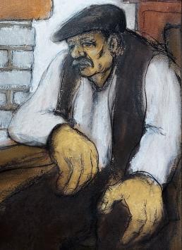 De Belgische kunstschilder Robert De Man met een schilderij