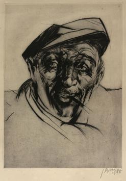 Belgische etser Jacques Boonen met een ets