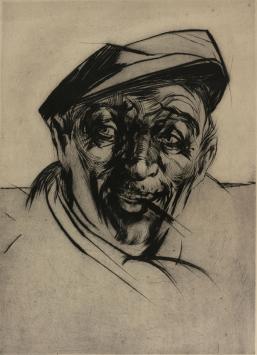 Belgische kunstenaar Jacques Boonen met een ets uit 1933