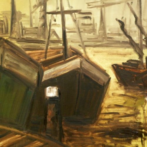 Boten en sloepen in de haven groen