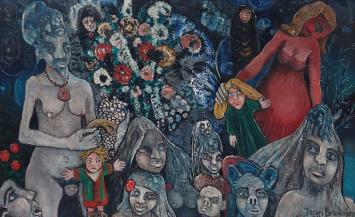 Jean Broisson met een kunstwerk op canvas