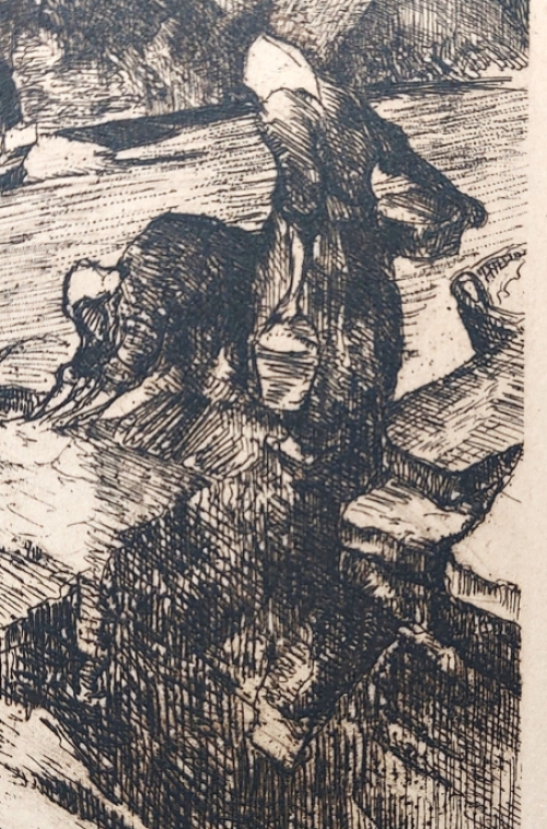 Camille Barthélemy met een ets van Houffalize