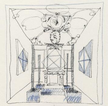 De Belgische architect Christian Kieckens met een litho