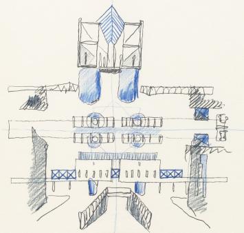 De Belgische architect Christian Kieckens met een litho