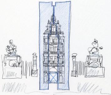 De Belgische architect Christian Kieckens met een litho
