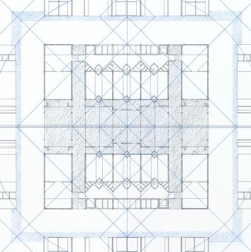 De Belgische architect Christian Kieckens met een litho