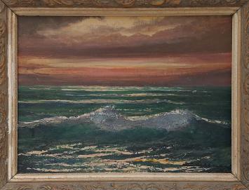 Belgische kunstenaar Jacques Callaert met een olieverfschilderij