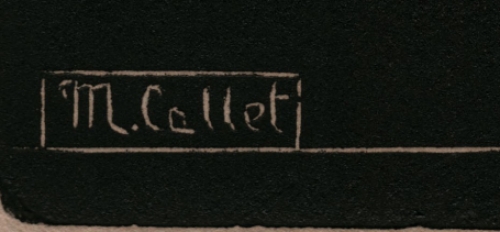 Marguerite Callet-Carcano met een houtsnede