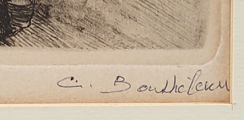 Camille Barthélemy met een ets van Rochehaut