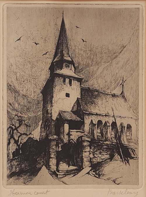 Camille Barthélemy met een ets op papier