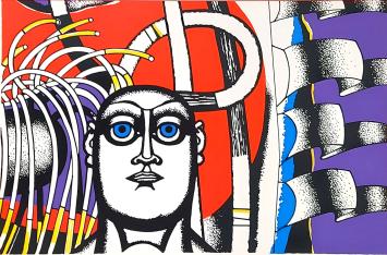 Gustave Camus met een grafisch kunstwerk