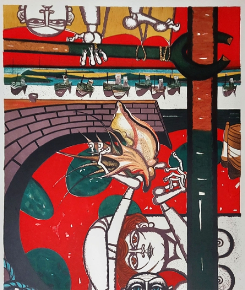 Gustave Camus met een grote litho