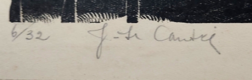 Woodcut van de Belgische kunstenaar Jan Frans Cantré uit Gent