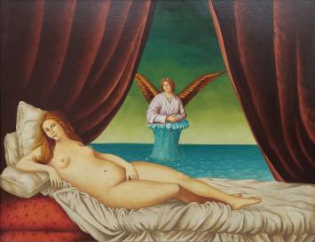 Surrealistisch schilderij van de Belgische kunstenaar Carl Prévot