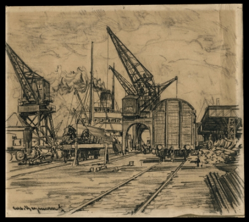 Tekening van Antwerpse haven van Casimir Heymans kopen