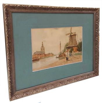 Molen en kerk aan het water 1904