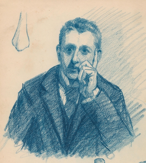 geklede man getekend door Albert Caullet