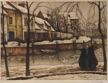 Belgische kunstschilder J. Célos met een ets