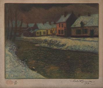 Belgische kunstenaar Charles Bernier met een kleurenets