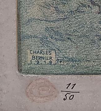 Charles Bernier met een ets in kleur uit 1919