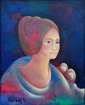 Charles Delporte met een surrealistisch kunstwerk