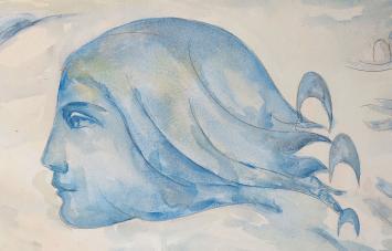 Kunstwerk op papier van de Waalse kunstenaar Delporte