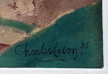 Huisjes en akkers in een landschap 1935