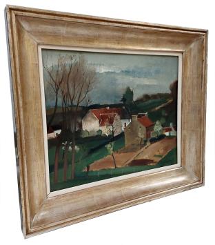 Huisjes en akkers in een landschap 1935