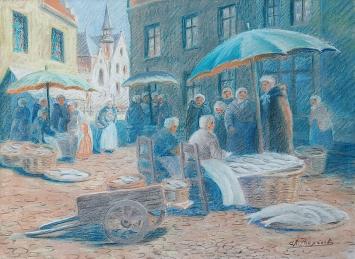 Pastelschilderij door de Belgische kunstenaar Charles Poupaert