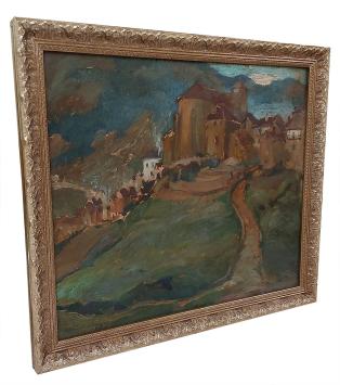 De weg naar de stad boven op de heuvel