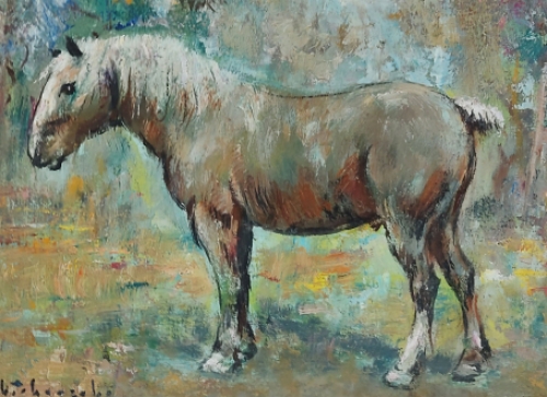 De Brugse schilder met een paard aan het bos