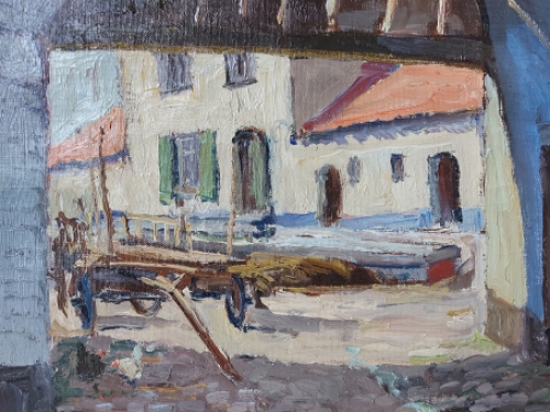 Kunstschilder Charles Warland met een zicht op een ingang