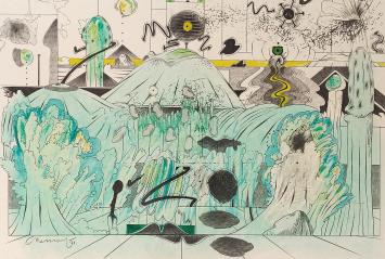 Jacques Chemay met een kunstwerk op papier