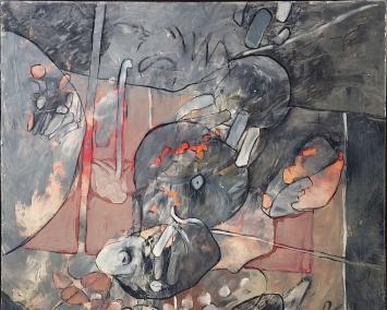 Jacques Chemay met een lyrisch abstract kunstwerk